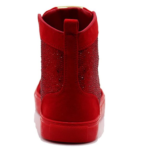 Men's High Top Crystal Shimmer Rhinestone Blink Flat Spike Fashion Sneakers Shoe - Picture 5 of 7